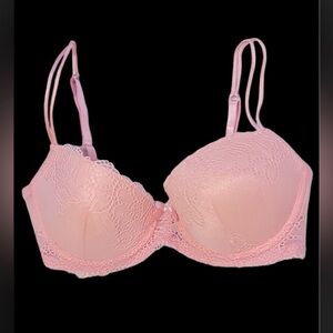 Marilyn Monroe 36C Pink Soft Coral Push Up Bra Lace Overlay Convertible